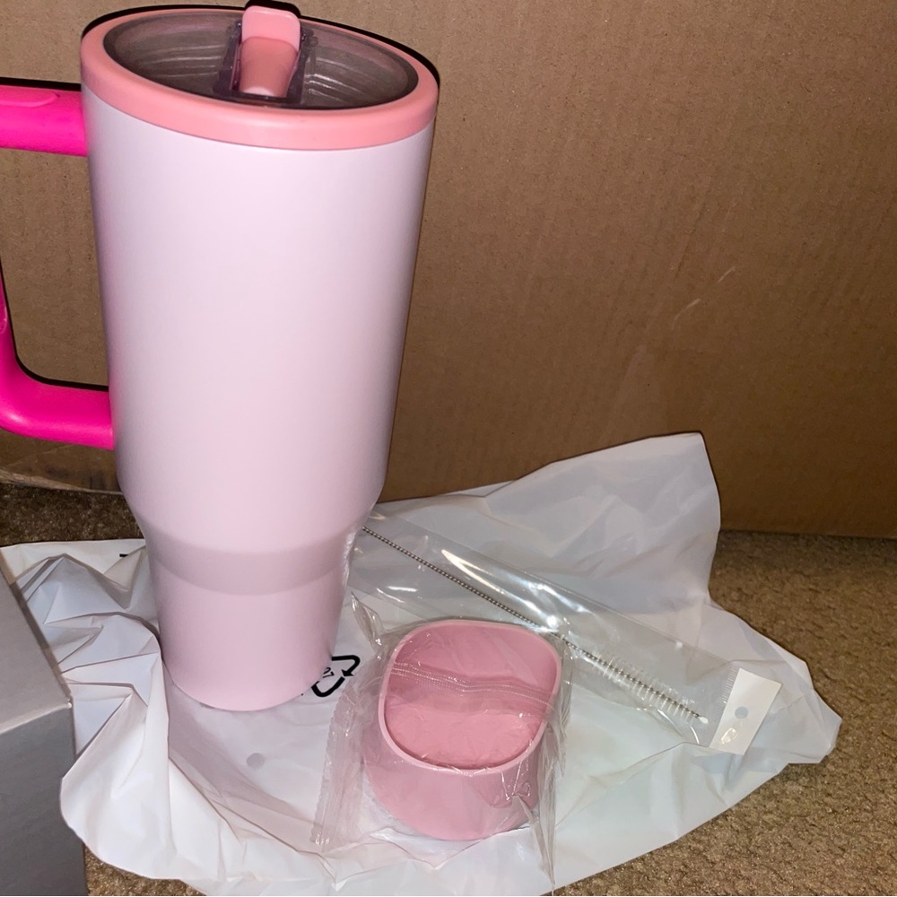 Pink Tumbler with Lid and Straw Handle